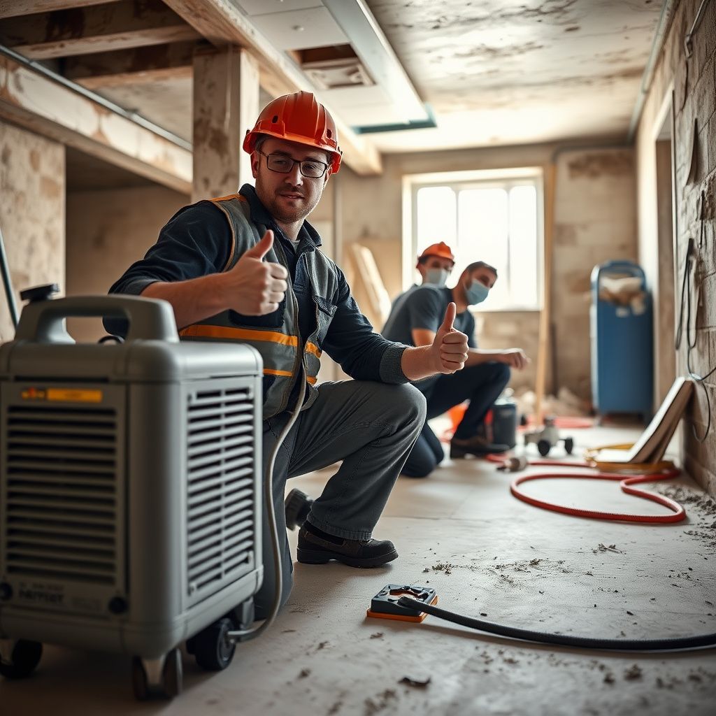 A Stone Peak Mold Removal technician in protective gear performing an air quality test inside a Manor, Texas, residence.